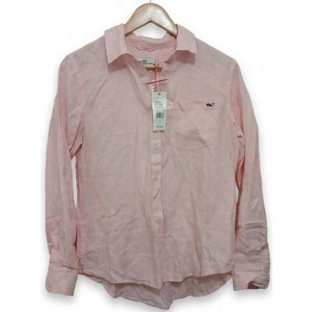 Vineyard vines womens small 100% linen shirt light pink button down longsleeve